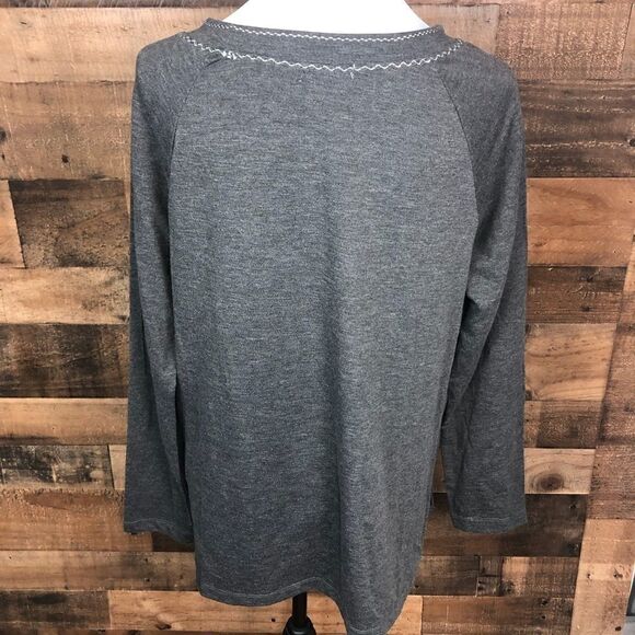 Max Studio Blouse Long Sleeve Dark Grey Kangaroo Pocket Side Slits Small - Picture 4 of 16